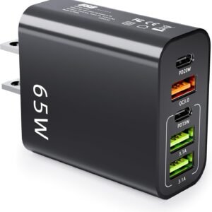 USB C Wall Charger,65W 5-Port Fast Charging Block Charger Dual Port PD+QC Plug Multiport Type for iPhone 15 14 13 12 11 Pro Max XS XR 8 7, Pad, Samsung Phone, Tablet (Black)