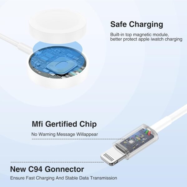 Apple Watch Charger, 3 in 1 Magnetic iWatch Charger with USB-C Charging Cable 4FT for iPhone Apple Watch Series Ultra SE 9 8 7 6 5 4 & iPhone 16/15/14/Galaxy S23 - Image 4